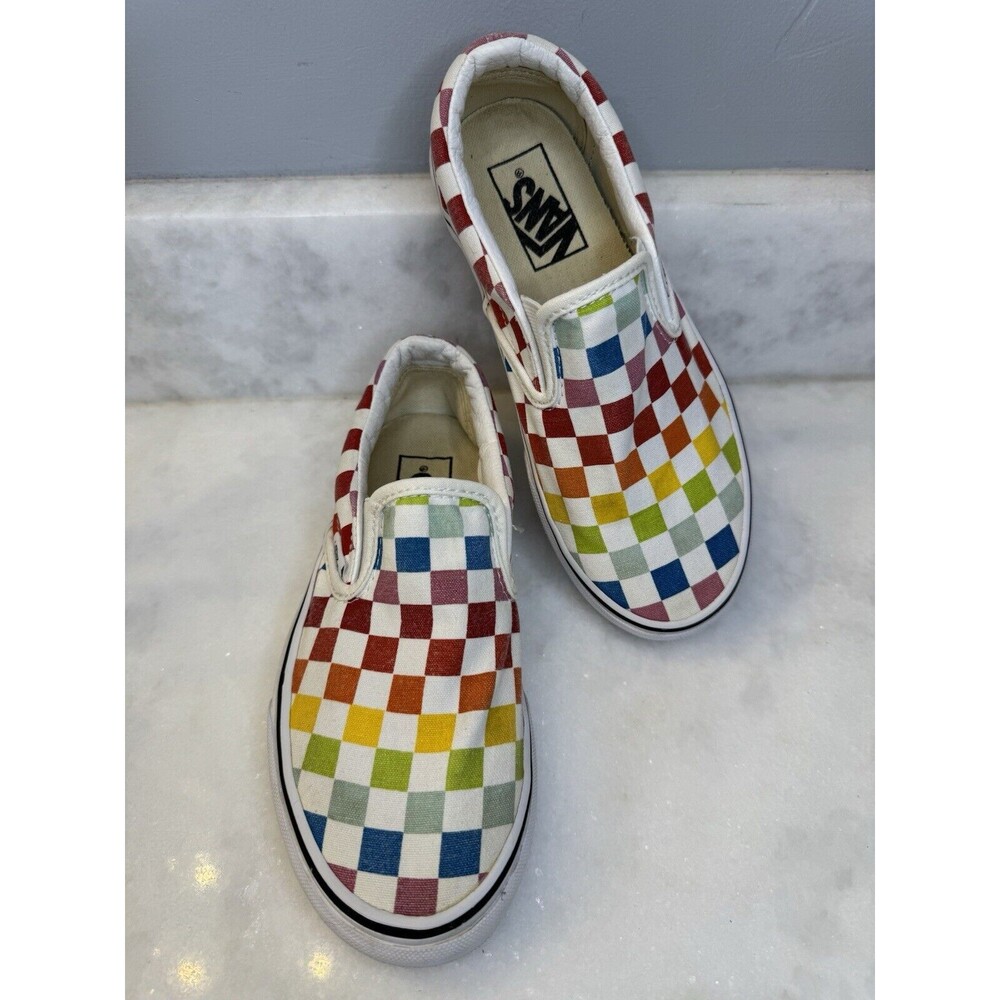 Vans Classic Slip-On Retro Rainbow Checkerboard Skateboard Shoes Sz 5.0W 3.5 Men